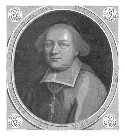 Téléchargez les photos : Portrait d'Etienne le Camus dans un cadre ovale, Simon Thomassin, d'après Jean Guynier, 1684, gravé vintage. - en image libre de droit