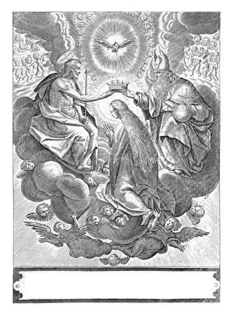 Photo for Coronation of Mary, Adriaen Collaert, after Jan van der Straet, 1587 - 1591 The Virgin Mary Kneels. She is crowned in heaven by God the Father and Christ. - Royalty Free Image