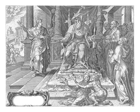 Téléchargez les photos : Daniel refuse d'honorer la divinité Bel, Philips Galle, après Maarten van Heemskerck, 1633 - 1678 Le roi Cyrus accuse Daniel de ne pas honorer la divinité Bel. - en image libre de droit