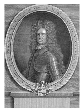 Photo for Paul de Rapin de Thoyras, Jacob Houbraken, after J. Brandon, 1726 Portrait to the left of Paul de Rapin de Thoyras, dressed in armour, in an oval with edge lettering in French. - Royalty Free Image