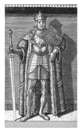 Foto de Retrato de Felipe el Hermoso, Duque de Borgoña, Philips Galle, después de Willem Thibaut, 1578 Felipe el Hermoso, Duque de Borgoña, Conde de Flandes, Henao, Zelanda y Holanda. - Imagen libre de derechos