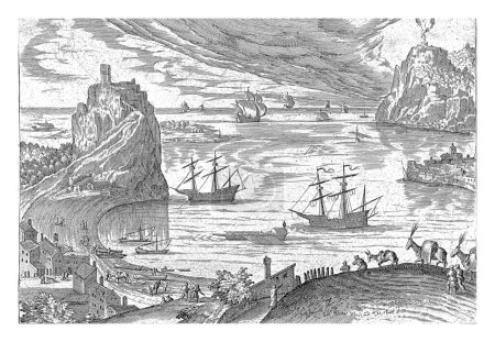 Photo for View of the Port of Lerici, Hendrick van Cleve, 1585 View of the Port of Lerici. In the middle the bay with some ships. The print is part of a series depicting various places in the Mediterranean. - Royalty Free Image