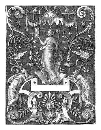 Téléchargez les photos : Arithmétique, Etienne Delaune, d'après Marcantonio Raimondi, 1528-1583 Arithmétique avec un sablier à la main. En bas à gauche et en bas à droite, un vieil homme penche la pluie d'une volute. - en image libre de droit