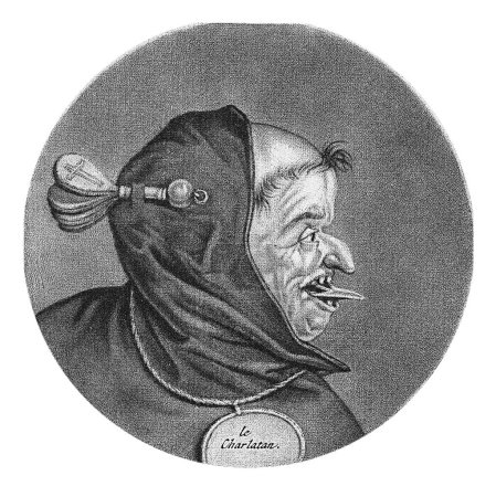 Téléchargez les photos : Moine avec sa langue qui sort, Jacob Gole, d'après Cornelis Dusart, 1693 - 1700 Un moine comme calomniateur. Il a la langue coincée et un cliquet sur sa capuche.. - en image libre de droit