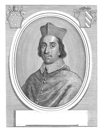 Photo for Portrait of Cardinal Gasparo Carpegna, Albertus Clouwet, 1670 - 1679 Portrait in oval frame of Cardinal Gasparo Carpegna. Bust to the left. At the top left the coat of arms of Pope Clement X. - Royalty Free Image