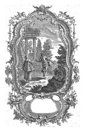 Téléchargez les photos : Couple dansant, Carl Albert von Lespilliez, d'après François de Cuvillies (Sr.), 1745 Un homme et une femme dansent sur la musique du flûtiste assis à droite dans le paysage. - en image libre de droit