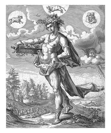 Spring, Matthaeus Greuter, after Hendrick Goltzius, 1585 - 1638 With caption in Latin, vintage engraved.
