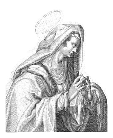 Téléchargez les photos : Marie comme Mater Dolorosa, Jacob de Gheyn (II) (atelier de), d'après Jan Nagel (1570-1616), 1593-1597 Marie, demi-longueur, les mains dans un geste de prière. - en image libre de droit