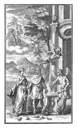 Téléchargez les photos : Scène de mariage avec Vénus et Amor, Andries van Buysen (Sr.), après anonyme, 1723 Un mariage est célébré en plein air. A côté d'un autel avec un foyer ardent est le couple de mariage et un ange. - en image libre de droit