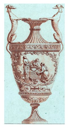 Téléchargez les photos : Vase avec lévriers, L. Laurent, d'après Jean François Quarante, 1775-1785 Un vase orné de lévriers et une représentation de trois femmes autour d'un autel entouré de vrilles. - en image libre de droit