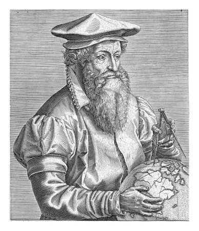 Foto de Retrato de Gerardus Mercator, Philips Galle, después de Hendrick Goltzius, 1587 - 1606 Retrato de Gerardus Mercator, famoso cartógrafo de Rupelmonde. - Imagen libre de derechos