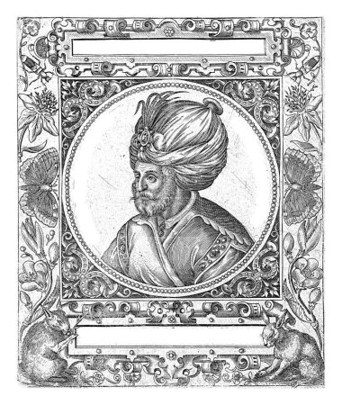 Foto de Retrato del sultán Ulamas Begus, Theodor de Bry, según Jean Jacques Boissard, 1596 Retrato redondo del sultán según el ejemplo de una moneda. - Imagen libre de derechos