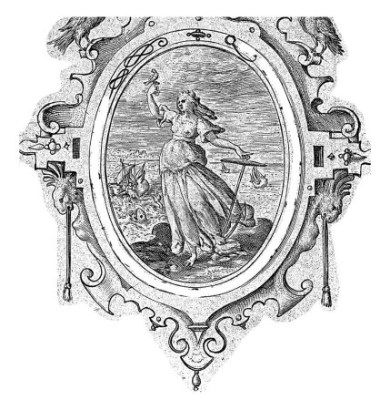 Téléchargez les photos : Hope, Crispijn van de Passe (I), 1574 - 1637 Paysage avec la personnification féminine de Hope (Spes), l'une des trois vertus théologiques, avec une ancre et un oiseau. - en image libre de droit