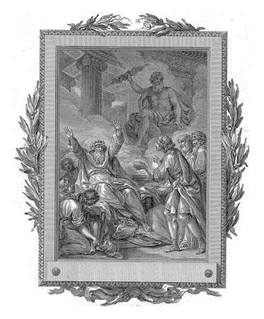 Téléchargez les photos : Théophane annonce les victoires de Télémaque, Jean-Baptiste Tilliard, d'après Charles Monnet, 1785 Dans un temple avec une statue de Jupiter en arrière-plan. - en image libre de droit