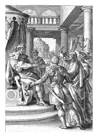 Photo for Christ before Herod, Antonie Wierix (II), after Maerten de Vos, 1583 - 1587 King Herod questions Christ, but he does not answer him. Herod and his soldiers mocked Christ. - Royalty Free Image