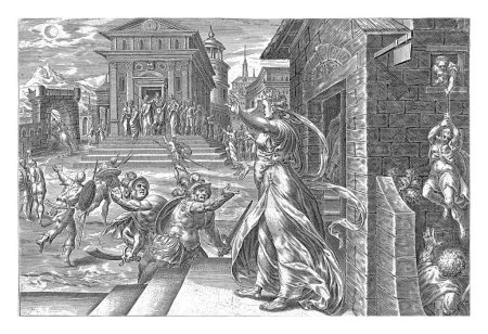 Foto de Rahab deja escapar a los espías por la ventana, Harmen Jansz Muller, después de Gerard van Groeningen, 1579 - 1585 La prostituta Rahab está en su puerta - Imagen libre de derechos