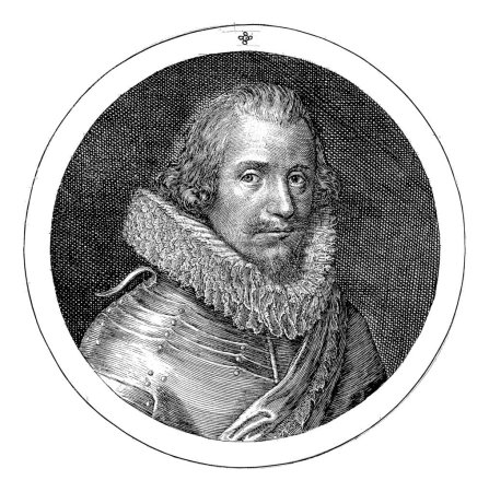 Téléchargez les photos : Portrait d'Ernst Casimir, comte de Nassau-Dietz, Crispijn van de Passe (I), 1615 Portrait d'Ernst Casimir en cercle avec inscription de bord. - en image libre de droit
