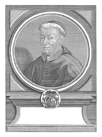 Téléchargez les photos : Portrait d'Innocent XIII, Jan Baptist Jongelinck, 1710 - 1725 Buste portrait du pape Innocent XIII, avec kalot. Le portrait est encadré dans un cadre rond avec les armoiries de la personne représentée. - en image libre de droit