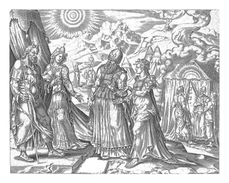 Photo for Moses' authority contested by Mirjam and Aaron, Harmen Jansz Muller, after Maarten van Heemskerck, 1643 - 1646 Aaron and Mirjam stand before Moses and his Nubian wife and challenge his authority. - Royalty Free Image