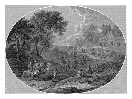Téléchargez les photos : Paysage avec cavaliers et randonneurs, Abraham Jacobsz. Hulk, d'après Adam Frans van der Meulen, d'après Svvebac, 1766 - 1817 - en image libre de droit