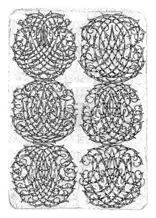 Foto de Seis monogramas grandes (ABCDE-AGHIK), Daniel de Lafeuille, c. 1690 - c. 1691 De una serie de 29 hojas parcialmente numeradas con monogramas numéricos. - Imagen libre de derechos