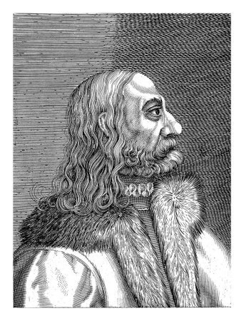 Photo for Portrait of Albrecht Durer, Hendrick Hondius (I), 1598 Bust to the right of Albrecht Durer at the age of 46. Below the portrait two lines in Latin. - Royalty Free Image