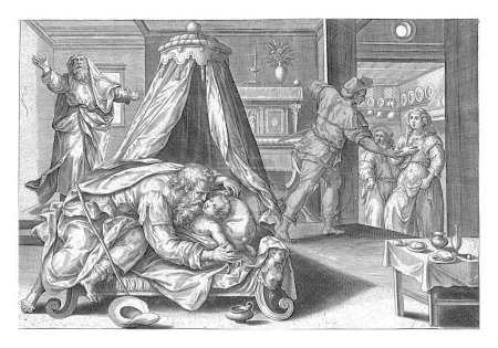 Téléchargez les photos : Elisa ramène le fils de la Sunnemite à la vie, Hans Collaert (I), après Maerten de Vos, 1643 Elisa s'allonge sur le lit du fils de la Sunnemite. - en image libre de droit