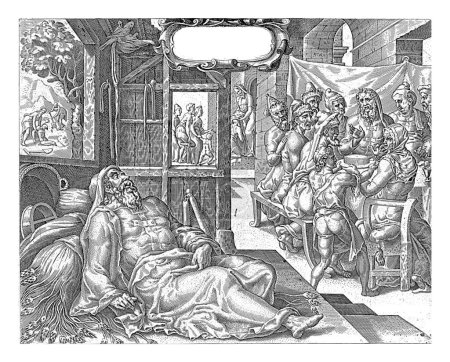 Téléchargez les photos : La cécité de Tobit, anonyme, d'après Maarten van Heemskerck, 1626 - 1676 À gauche, Tobit enterre le corps de l'homme assassiné, retrouvé par Tobias dans la rue. - en image libre de droit