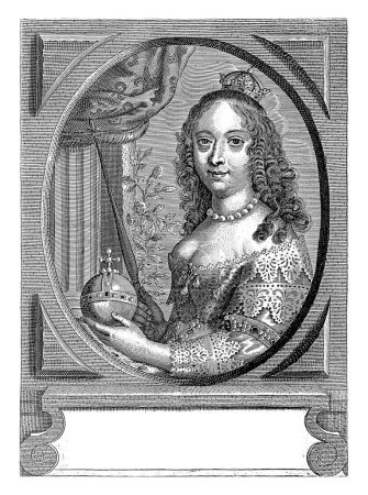 Foto de Retrato de busto de Ludwika Maria Gonzaga, reina de Polonia, Pieter de Jode (II), 1628 - 1670 Retrato de busto de Ludwika Maria Gonzaga, reina de Polonia, coronado. En su mano izquierda sostiene un orbe. - Imagen libre de derechos