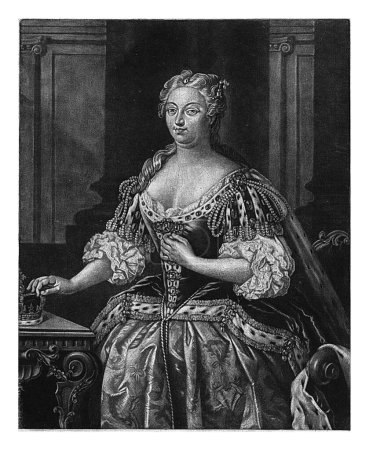 Téléchargez les photos : Portrait de Caroline van Anspach, reine de Grande-Bretagne, Alexander van Haecken, d'après Jacopo Amigoni, 1736 Caroline van Anspach, reine de Grande-Bretagne et épouse du roi George II. - en image libre de droit