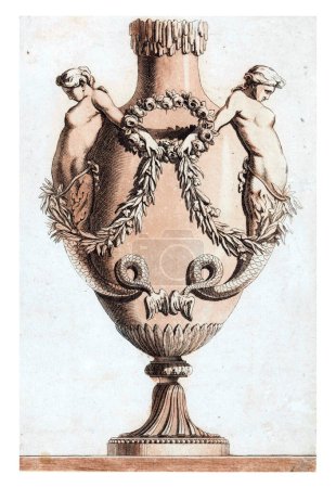 Téléchargez les photos : Vase avec sirènes, L. Laurent, d'après Jean François Quarante, 1775 - 1785 Un vase orné de sirènes avec un chapelet et des guirlandes. - en image libre de droit