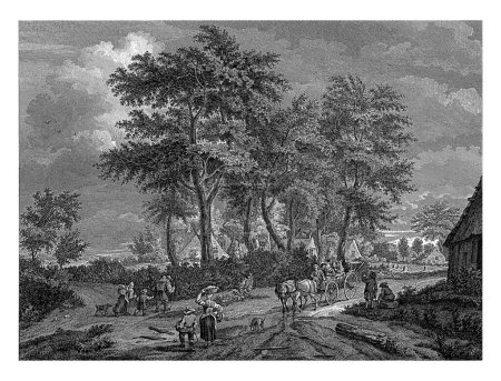 Foto de Camino de campo en el borde de un pueblo, Reinier Vinkeles (I), 1751 - 1816 En un camino de campo en el borde de un pueblo, algunos peatones y personas en un carro de caballos se cruzan entre sí. - Imagen libre de derechos