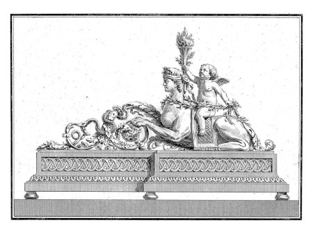 Téléchargez les photos : Firebuck avec Sphinx, Augustin Foin, d'après Jean François Quarante, 1775 - 1790 Un firebuck orné de vannerie et une putto avec une torche sur le dos d'un sphinx. - en image libre de droit