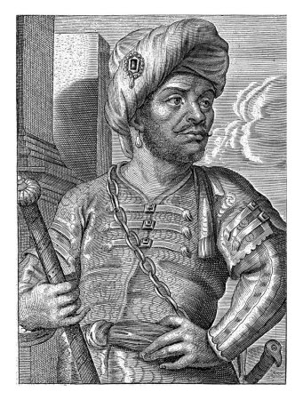Téléchargez les photos : Portrait de Moulay al-Rashid, sultan du Maroc, Adriaen Lommelin, d'après Abraham van Diepenbeeck, 1660 Portrait de Moulay al-Rashid, sultan du Maroc, portant un turban et tenant un sceptre. - en image libre de droit