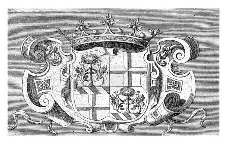 Photo for Coat of Arms, Jacopo Cotta (possibly), c. 1589 - c. 1689 A coat of arms with letterpress text underneath, vintage engraved. - Royalty Free Image