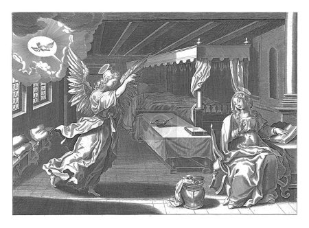 Foto de Anunciación, anónima, después de Cornelis Galle (I), después de Maerten de Vos, 1630 - 1702 El ángel Gabriel anuncia a María que quedará embarazada. - Imagen libre de derechos