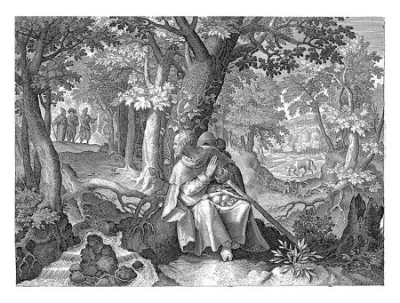 Téléchargez les photos : Suatacopius comme ermite, Jan van Londerseel, d'après Maerten de Vos, 1580-1625 Suatacopius, roi de Bohême et de Moravie, s'est retiré dans la forêt déguisé en ermite. - en image libre de droit