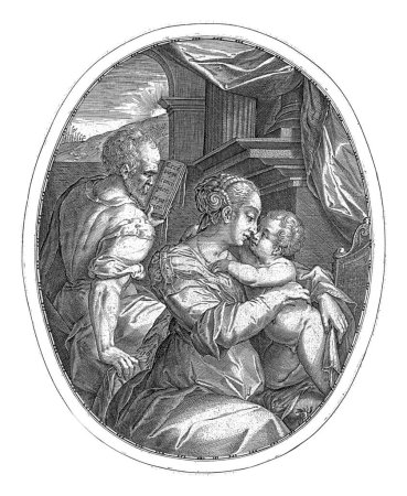 Photo for Holy Family, Dominicus Custos, after Giorgio Vasari, c. 1579 - c. 1615 Mary sits on a chair, the Child kneels in her lap and plays with her necklace. - Royalty Free Image