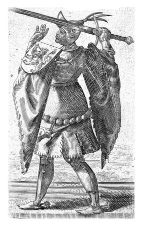 Foto de Retrato de Floris IV, conde de Holanda, Adriaen Matham, 1620 Retrato de Floris IV, conde de Holanda, de pie en armadura con el escudo de armas de Holanda en el hombro y una espada en la mano. - Imagen libre de derechos