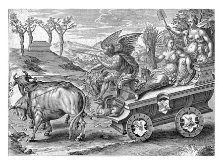 Photo for Earth, Antonie Wierix (II), after Marten van Cleve (I), 1565 - before 1604 The female personification of the element Earth rides on a triumphal chariot. - Royalty Free Image