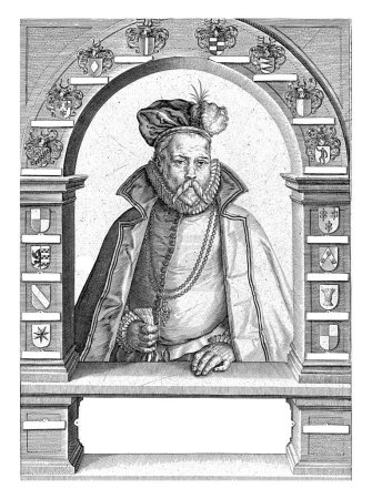 Téléchargez les photos : Portrait de Tycho Brahe à l'âge de quarante ans (avec chapeau), Jacob de Gheyn (II), 1593-1597 Tycho Brahe à l'âge de quarante ans, moitié en personne, vu de face, dans une niche voûtée. - en image libre de droit