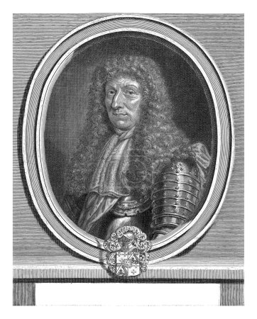 Photo for Portrait of Jacques de Solleysel, Gerard Edelinck, 1666 - 1707 Portrait of the French royal squire Jacques de Solleysel (1617-1680), depicted in an oval frame with coat of arms. - Royalty Free Image