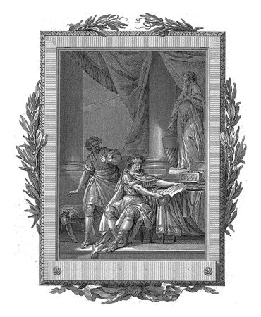 Photo for Timocrates convinces Idomeneus of the treachery of Philokles, Jean-Baptiste Tilliard, after Charles Monnet, 1785 Idomeneus, seated at a table, reads a letter. - Royalty Free Image