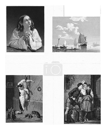Téléchargez les photos : Jeune femme en prière - Festival de la souris - Smoezend koppel - Zeilvaarepjes, Dirk Jurriaan Sluyter, d'après Bernard te Gempt, d'après Everhardus Koster, 1826 - 1886 - en image libre de droit