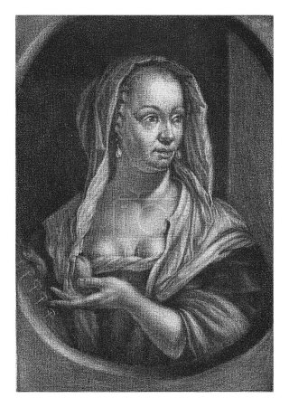 Téléchargez les photos : Femme avec Partition, Jan de Groot, d'après Eglon van der Neer, 1698 - 1776 Une femme, la poitrine à moitié nue, montre une partition. Elle porte des perles dans ses oreilles. - en image libre de droit