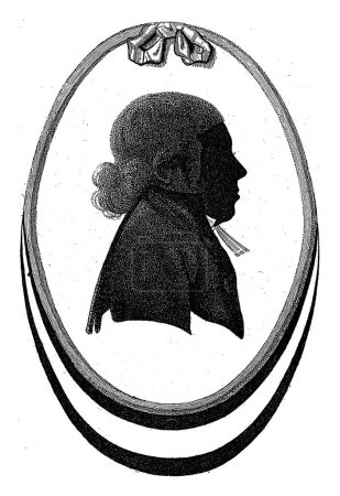Téléchargez les photos : Silhouette Portrait de S. de Vries, Govert Kitsen, d'après C. Groeneveld, 1776 - 1810 Portrait de S. de Vries. Il porte une robe et un bef. Buste de profil en cadre ovale avec noeud en haut. - en image libre de droit