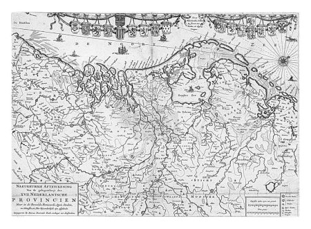 Photo for Map of the Netherlands, 1672, anonymous, 1672 Map of the Netherlands, 1672. Below the map in 4 columns descriptions in Dutch and French of the Dutch provinces and cities. - Royalty Free Image