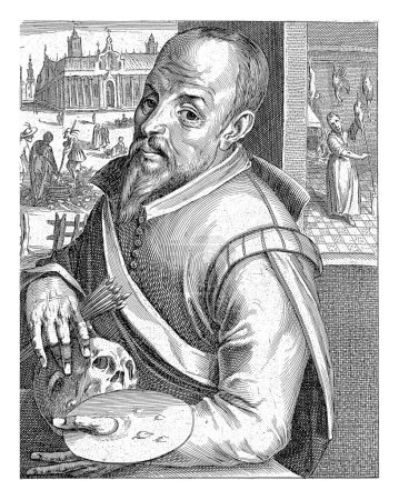 Téléchargez les photos : Portrait de Joachim Beuckelaer, Simon Frisius, 1610 Demi-portrait à gauche de Joachim Beuckelaer. En dessous du portrait se trouvent le nom et quatre lignes en latin. - en image libre de droit