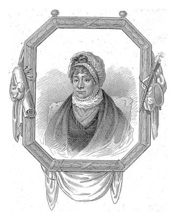 Foto de Retrato de Hannah Mone, Philippus Velijn, 1797 - 1836 Retrato de una dama en un marco octogonal, con una antorcha y un espejo a la izquierda y un rollo de hojas de papel y laurel a la derecha. - Imagen libre de derechos