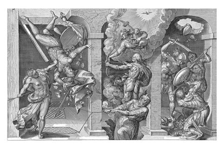 Téléchargez les photos : Chute de l'homme, Hieronymus Wierix, d'après Ambrosius Francken (I), d'après Willem van Haecht (I), 1578 Allégorie de la chute de l'homme. L'homme du monde. - en image libre de droit